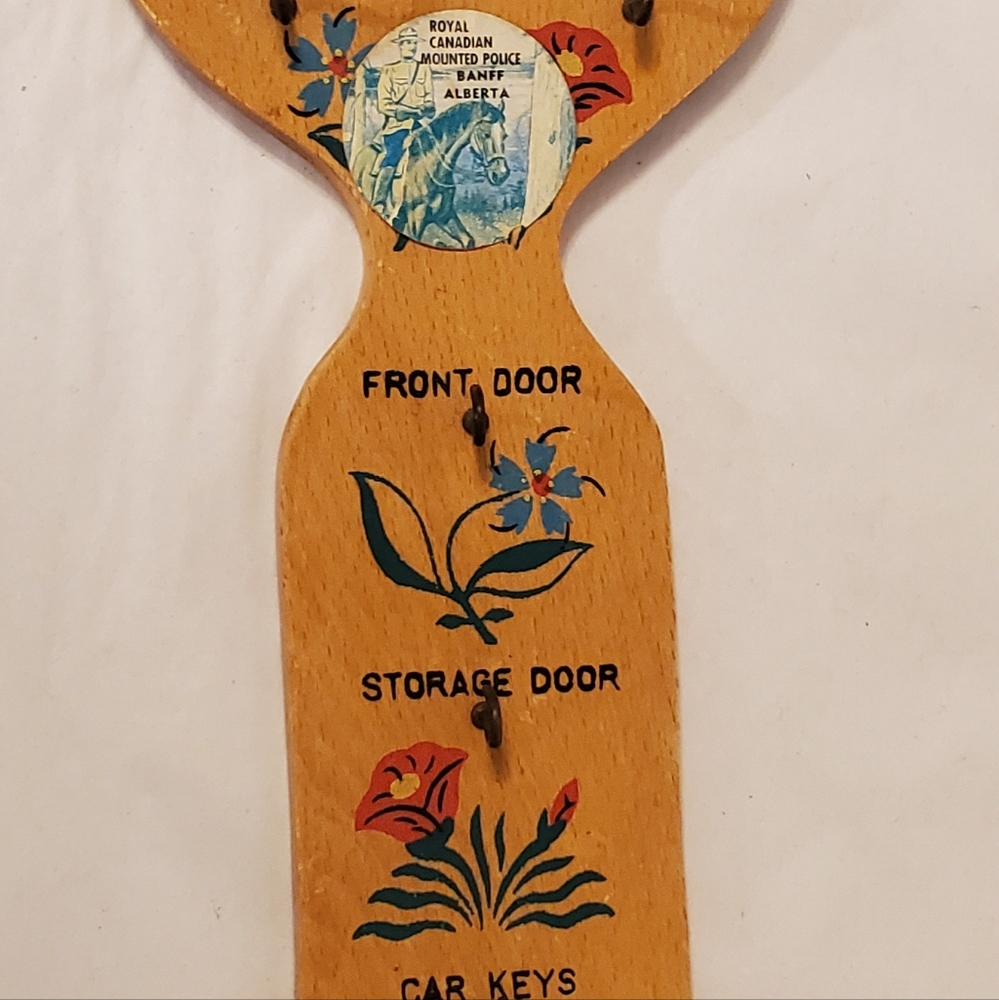 Vintage 1961 Wooden Key Rack, Hand Painted, Labeled Hooks